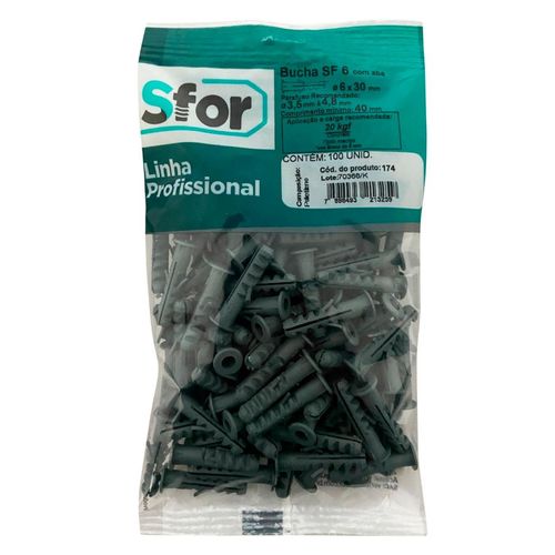 Bucha de Plástico Sfor Buchas com Aba 6mm 100 Peças