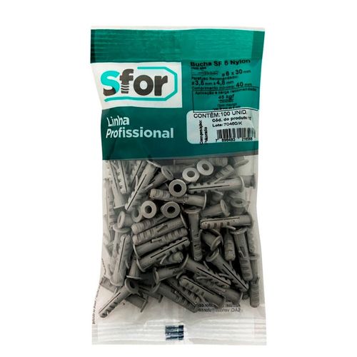 Bucha de Nylon Sfor Buchas com Aba 6mm 100 Peças