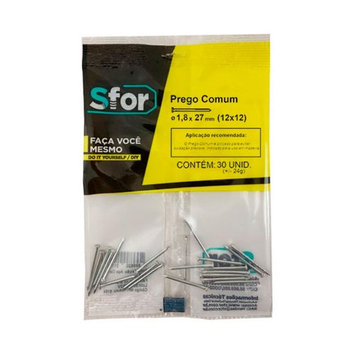 Prego de Aço Sfor Buchas Galvanizado sem Cabeça 12X12 30 Peças
