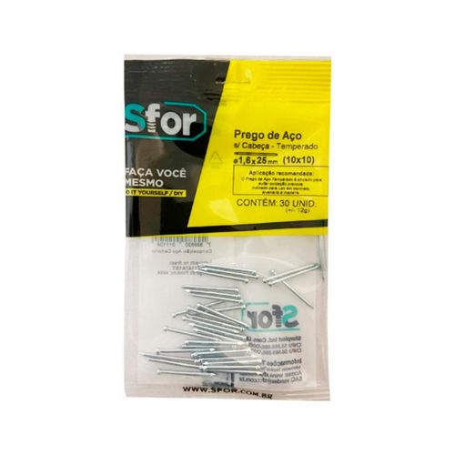 Prego de Aço Sfor Buchas Galvanizado sem Cabeça 10X10 30 Peças