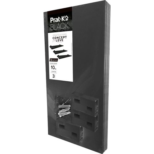 Kit Prateleira 3 Peças 1,2x20x60cm Suporte Preto Me Leve 10264.020 PRAT-K