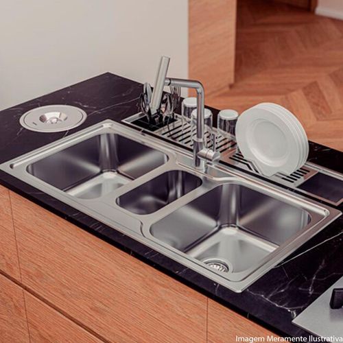 Cuba em Aço Inox Sobrepor Tramontina com Auxiliar e Válvula Marea Deep 100x50cm 93816503