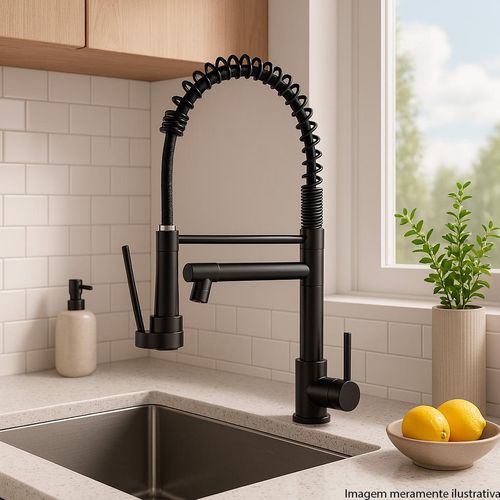 Misturador Monocomando Aqqua Cozinha Duo Preto Fosco