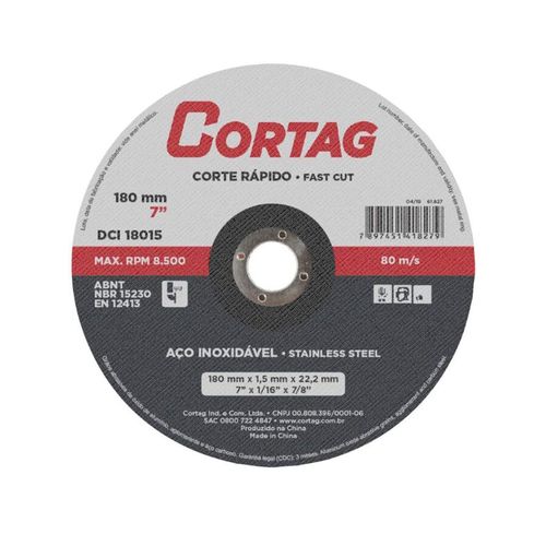 Disco de Corte Inox Cortag 180mm