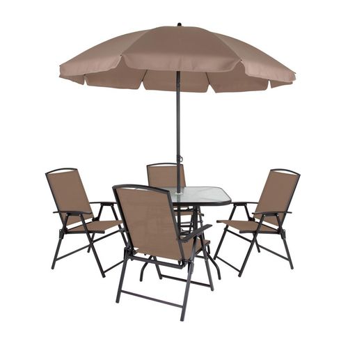 Conjunto Acapulco Mor com 4 Poltronas + 1 Mesa e 1 Guarda-Sol Marrom